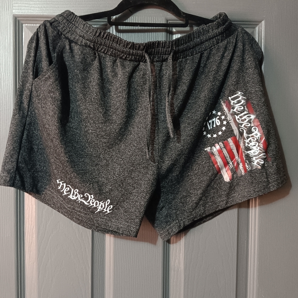 Charcoal Gray Women's Athletic Shorts with Patriotic Graphic